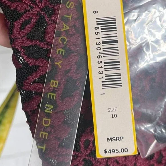 Alice+Olivia EMBROIDERED sz 8 BACKLESS Long Sleeve Bodycon Dress Black Purple - Picture 6 of 10